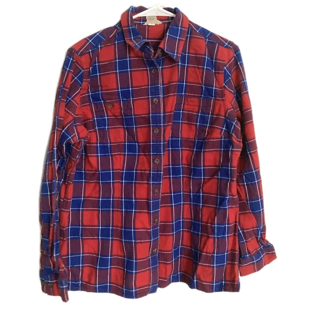 Duluth Trading Co Shirt Mens L Red Plaid Flannel Long Sleeve Button Front Cotton